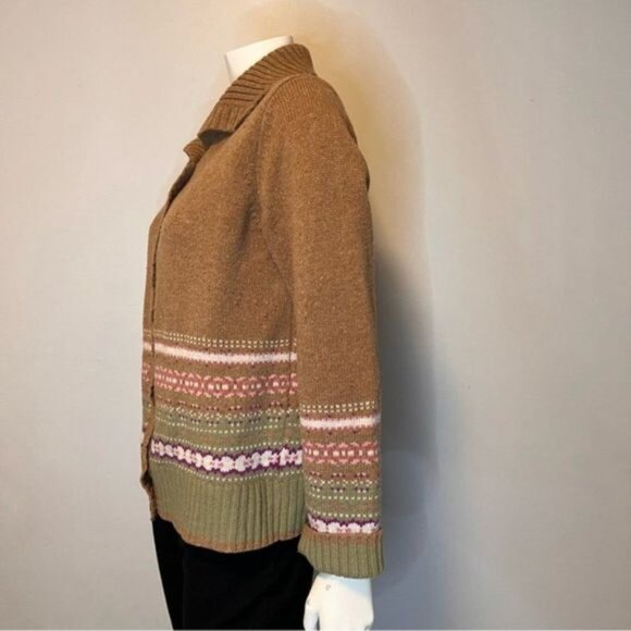 Vintage 90s Knit 100% Shetland Wool Herringbone Cardigan Size 3 - Picture 4 of 7
